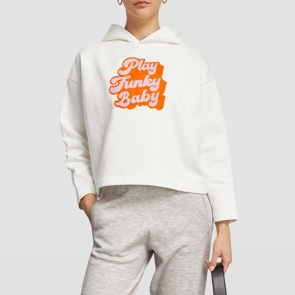 Maje Embroidered Play Funky Baby Cropped French Cotton Hoodie Sweatshirt 1 US S - Picture 1 of 8